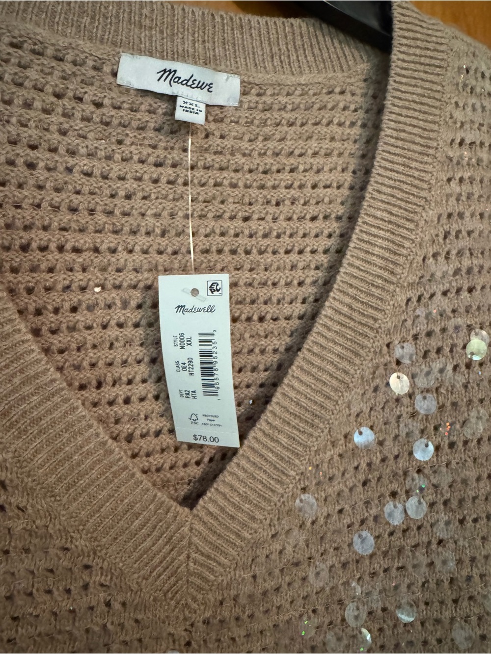 Madewell Taupe V-Neck Sequin Open-Knit Sweater Vest - Picture 3 of 4